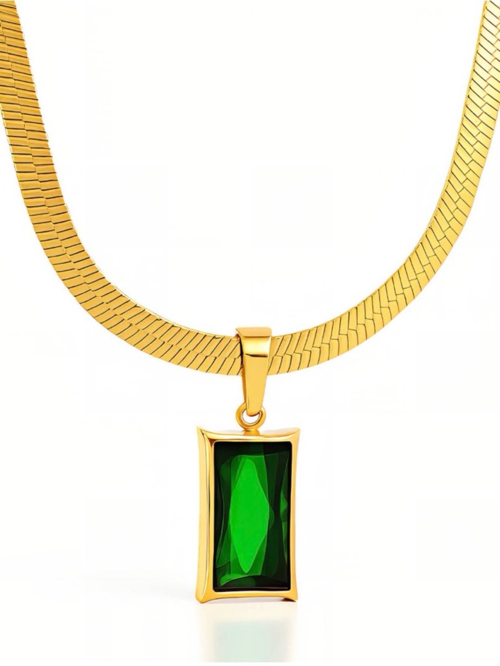 Rectangular Emerald Green Gemstone Gem Pendant 18… - image 1